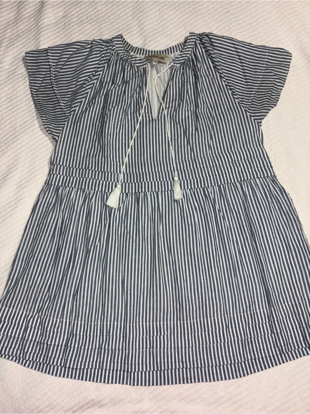 Cleobella Blue & White Striped Mini Dress with Tassel Tie Women’s XS